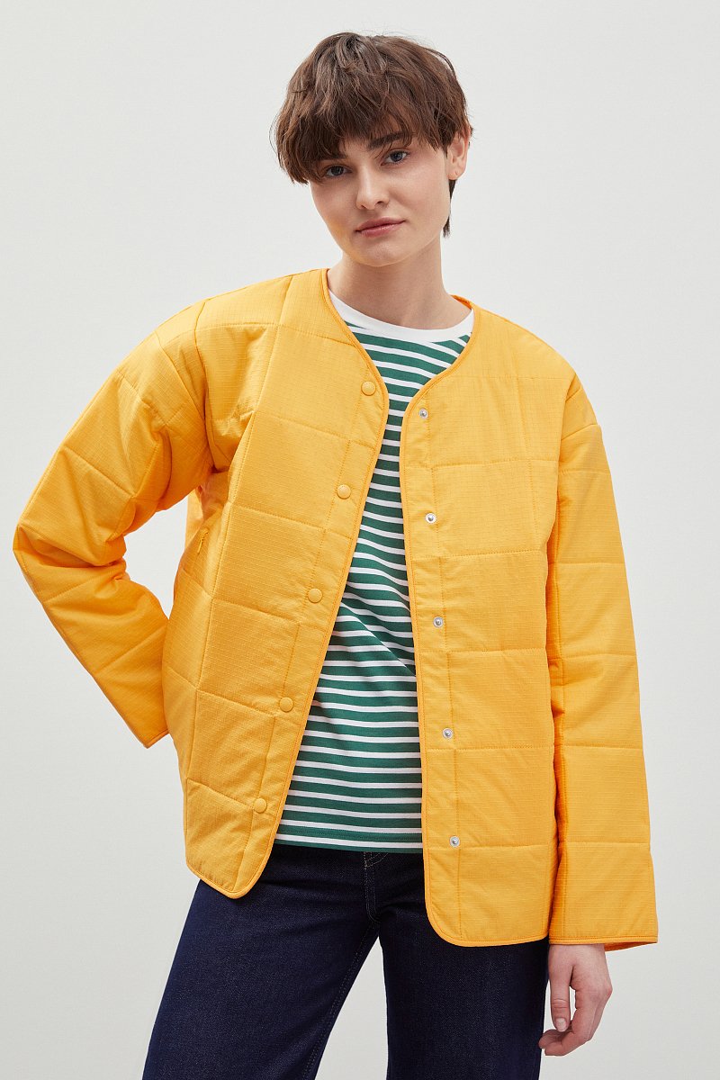 Стеганая куртка с V-образным вырезом, Модель FBD11041, Фото №1