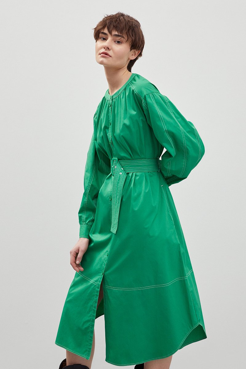 Платье с объемными рукавами и поясом, Модель FBD110148, Фото №4