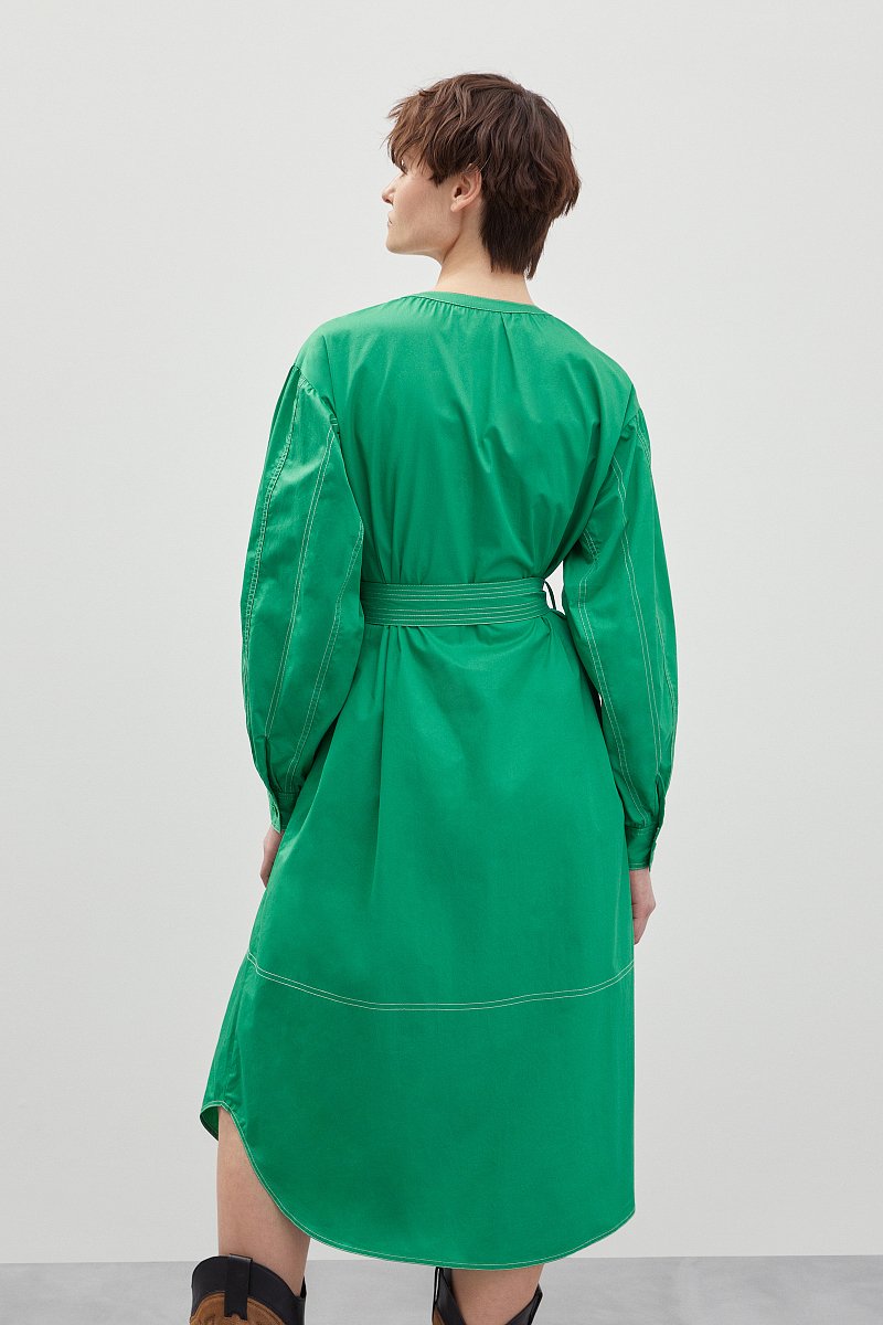 Платье с объемными рукавами и поясом, Модель FBD110148, Фото №5