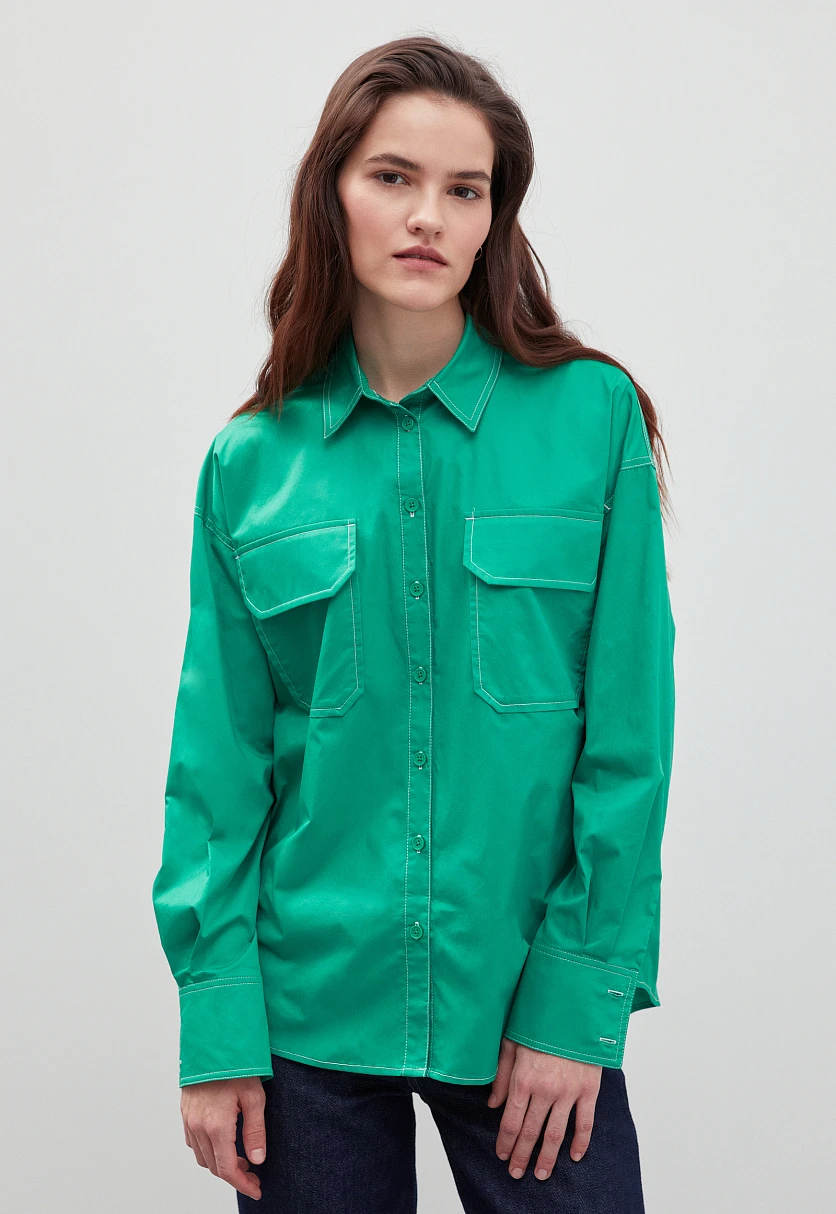 Рубашка силуэта oversize из хлопка, Модель FBD110147, Фото №1