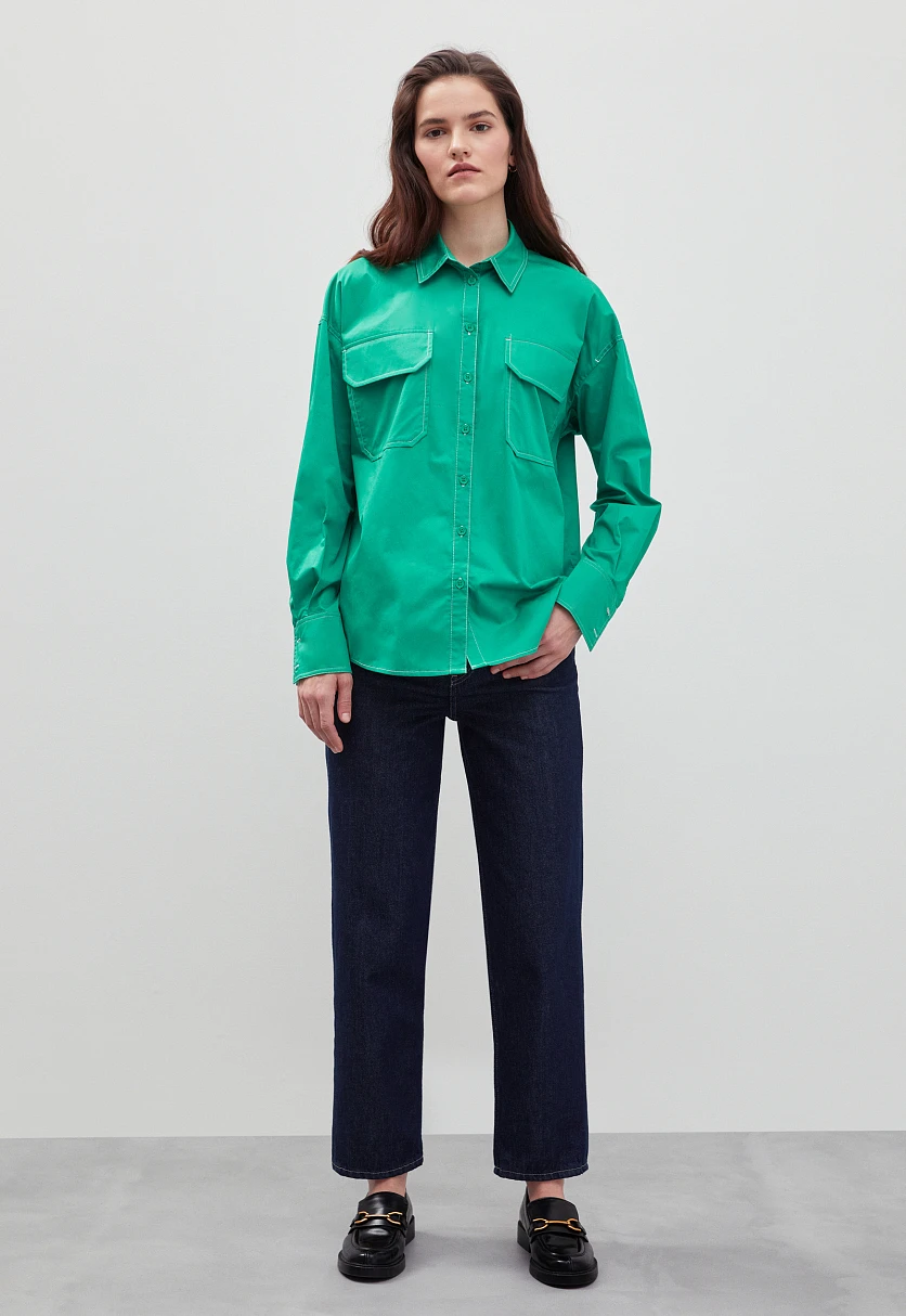 Рубашка силуэта oversize из хлопка, Модель FBD110147, Фото №2