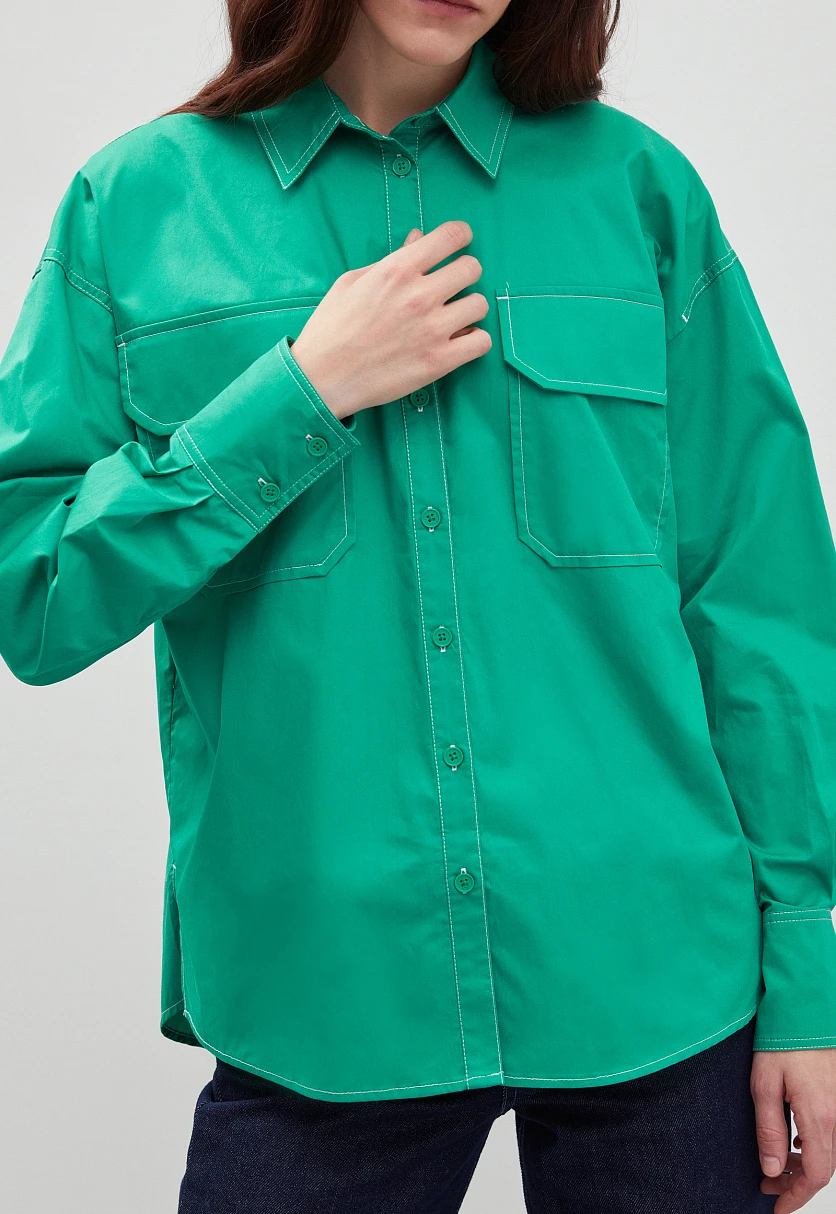 Рубашка силуэта oversize из хлопка, Модель FBD110147, Фото №3