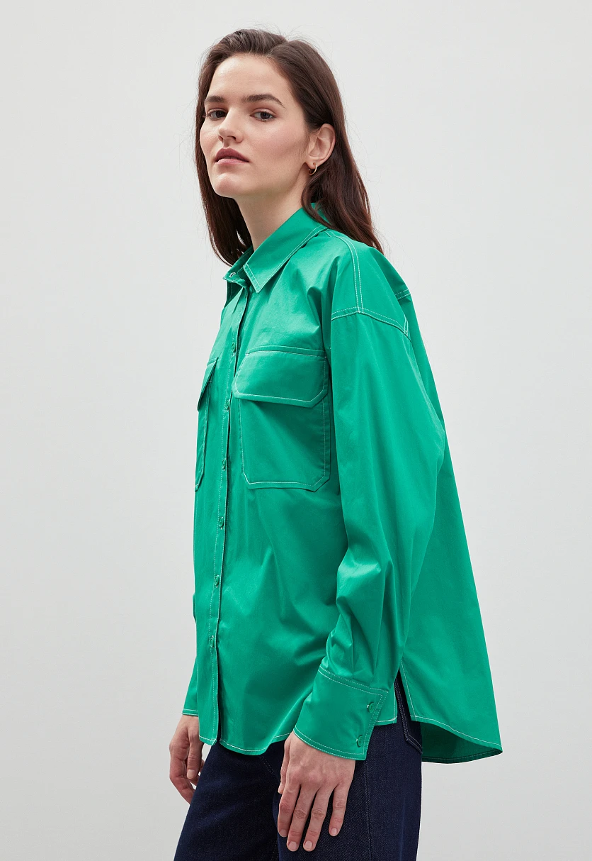 Рубашка силуэта oversize из хлопка, Модель FBD110147, Фото №4