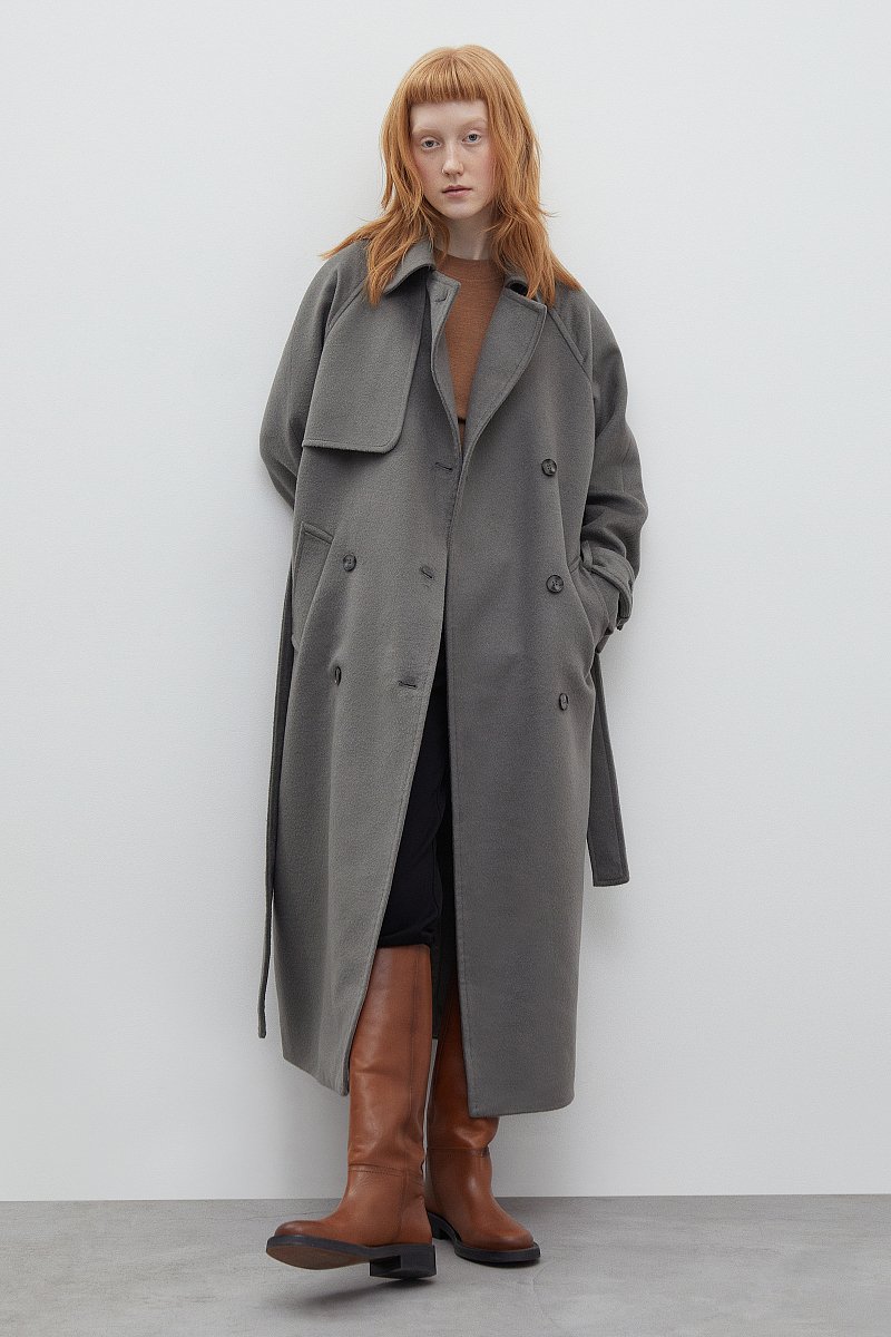 Пальто-тренч с добавлением шерсти, Модель FBD11035, Фото №1
