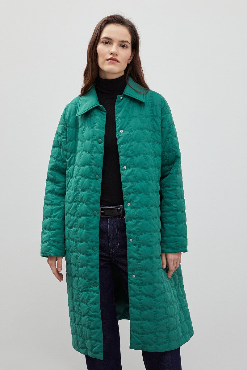 Стеганое пальто с отложным воротником, Модель FBD11025, Фото №1