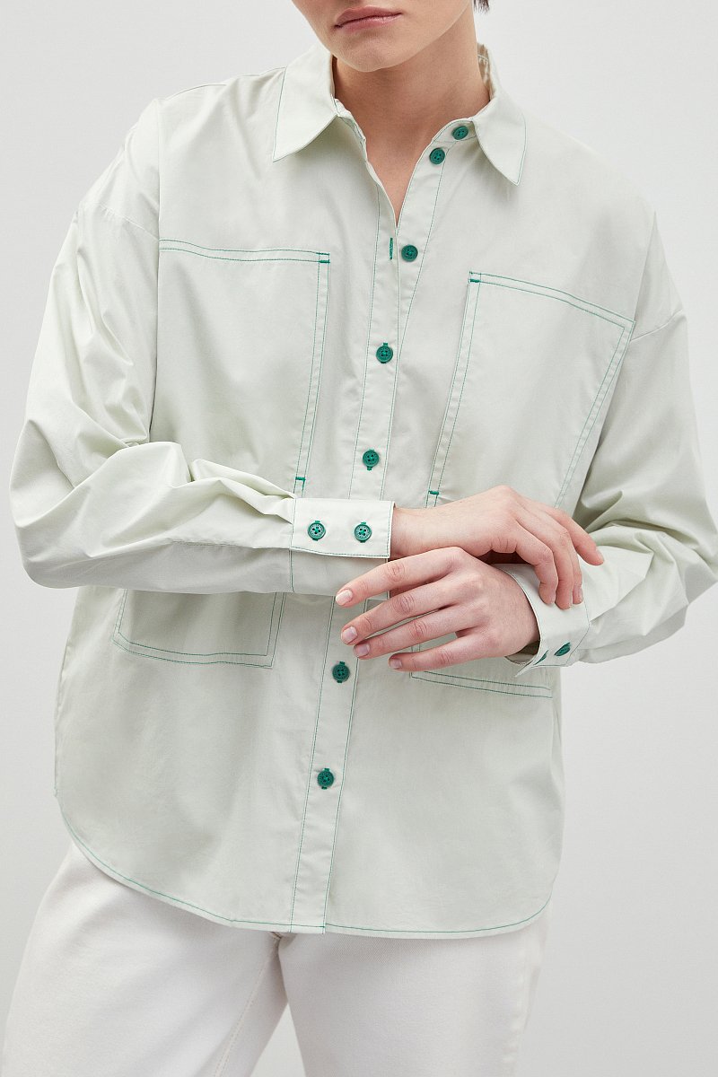 Рубашка с контрастной отделкой, Модель FBD110146, Фото №3