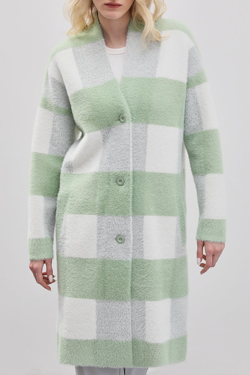 Трикотажное пальто с v-образным вырезом, Модель FBD11121, Фото №3