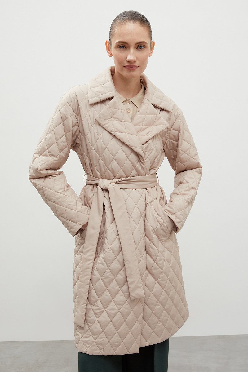 Стеганое утепленное пальто с поясом, Модель FBD11008, Фото №1