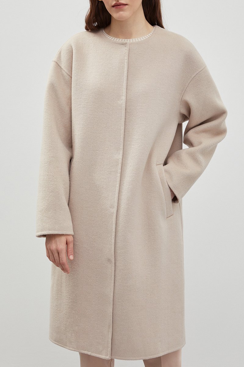 Пальто с круглым вырезом с шерстью, Модель FBD11062, Фото №3