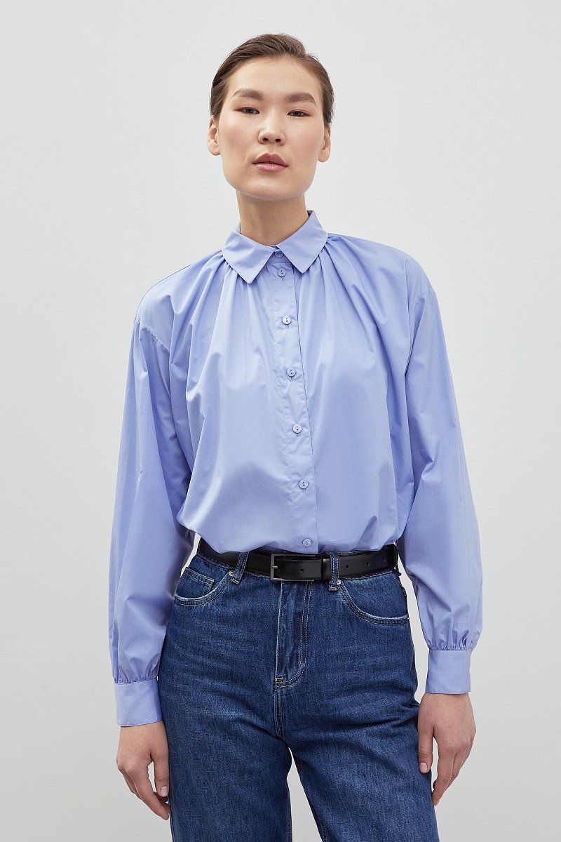 Рубашка с драпировкой из хлопка, Модель FBD110134, Фото №1