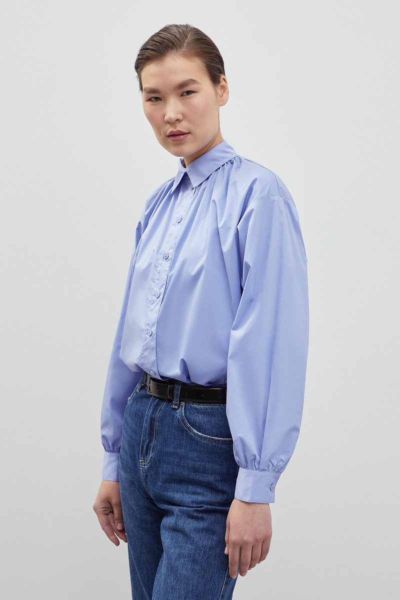 Рубашка с драпировкой из хлопка, Модель FBD110134, Фото №4