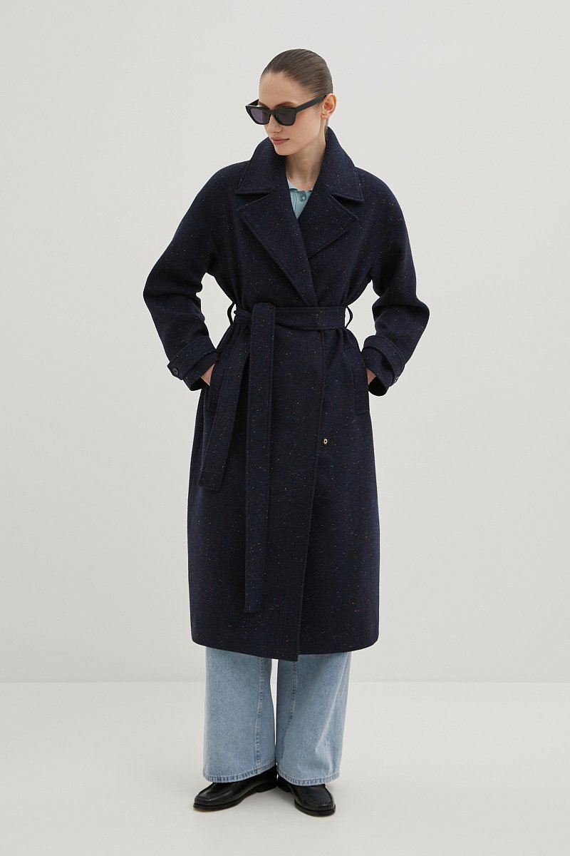 Пальто из шерсти с поясом, Модель FBE11028, Фото №2