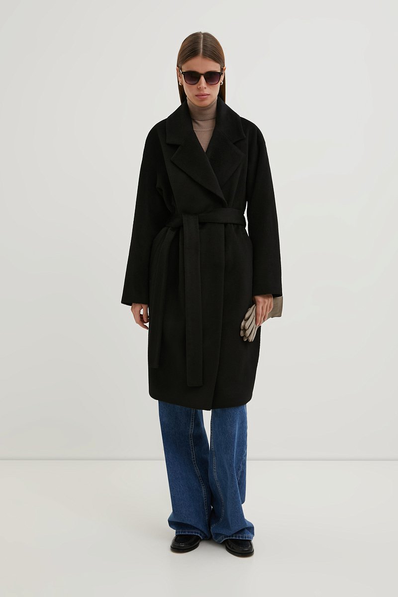 Пальто из шерсти с поясом, Модель FBE110180, Фото №2
