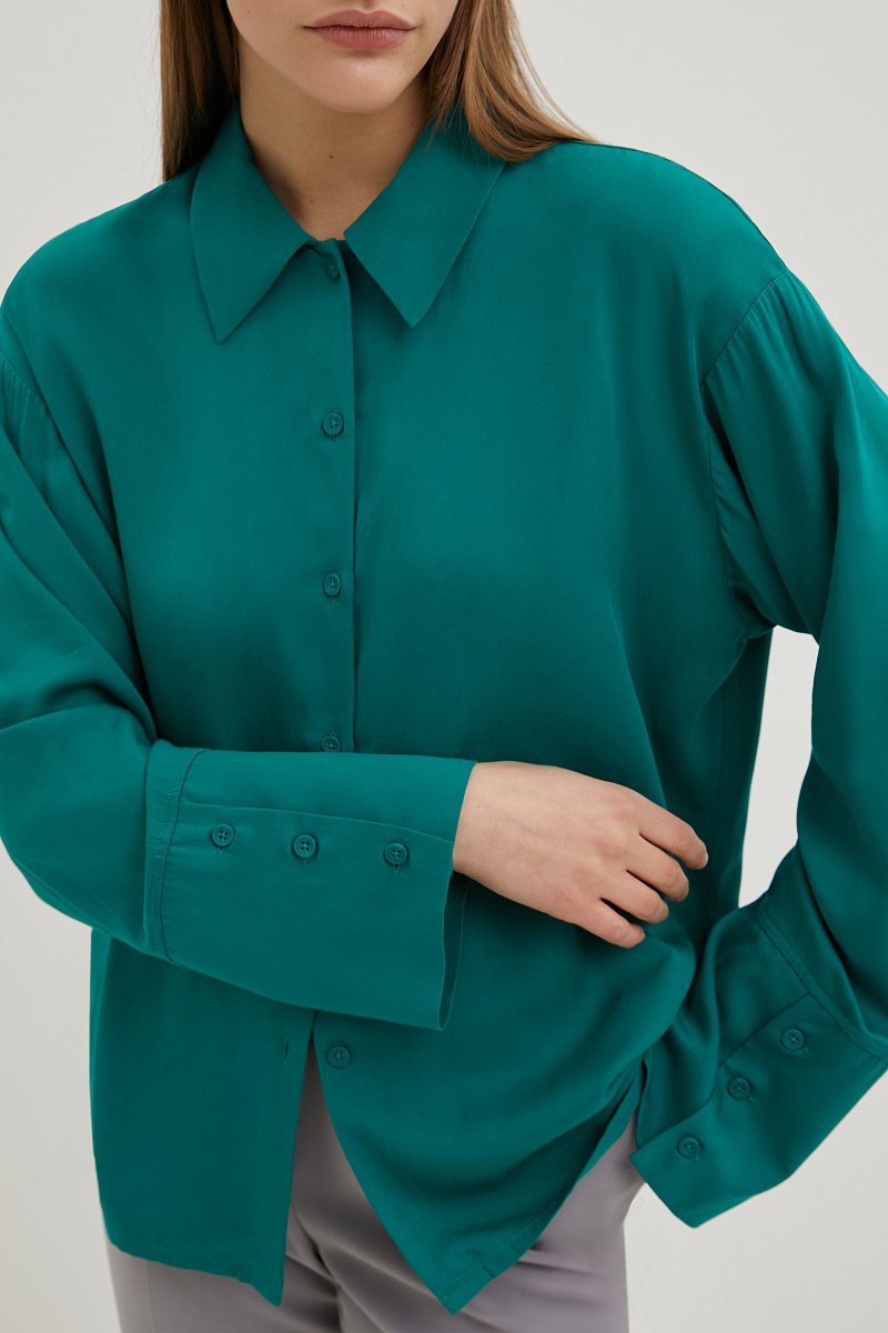 Блузка свободного силуэта с отложным воротником, Модель FBE11039, Фото №3