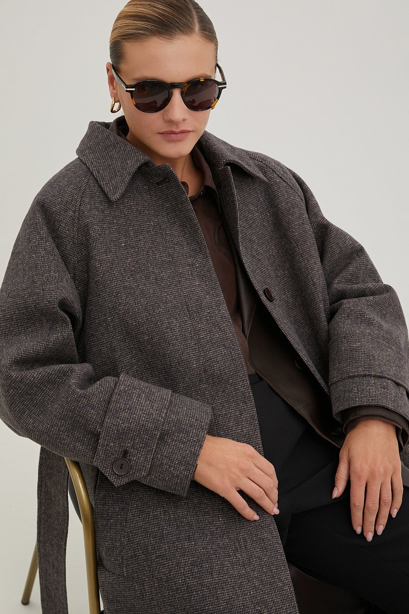 Пальто свободного силуэта с поясом, Модель FBE11097, Фото №3