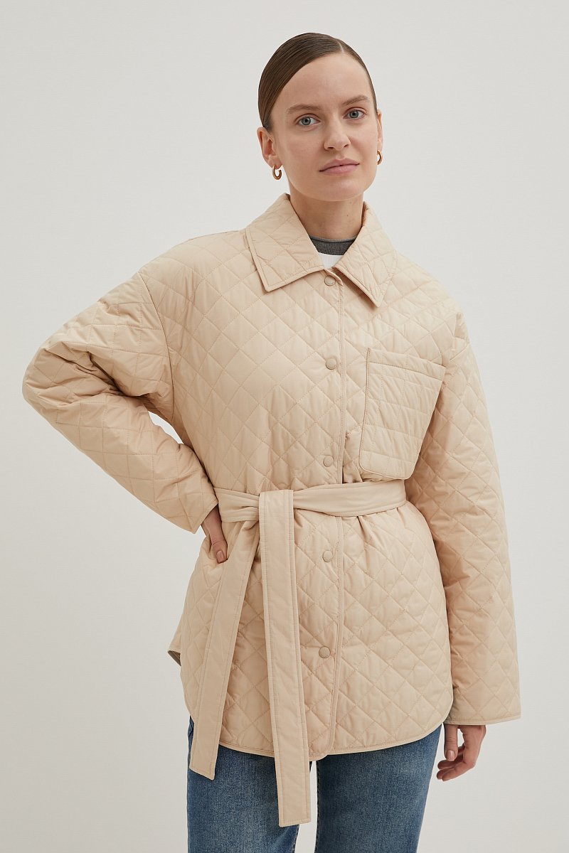 Утепленная куртка с поясом, Модель FBE11032, Фото №1