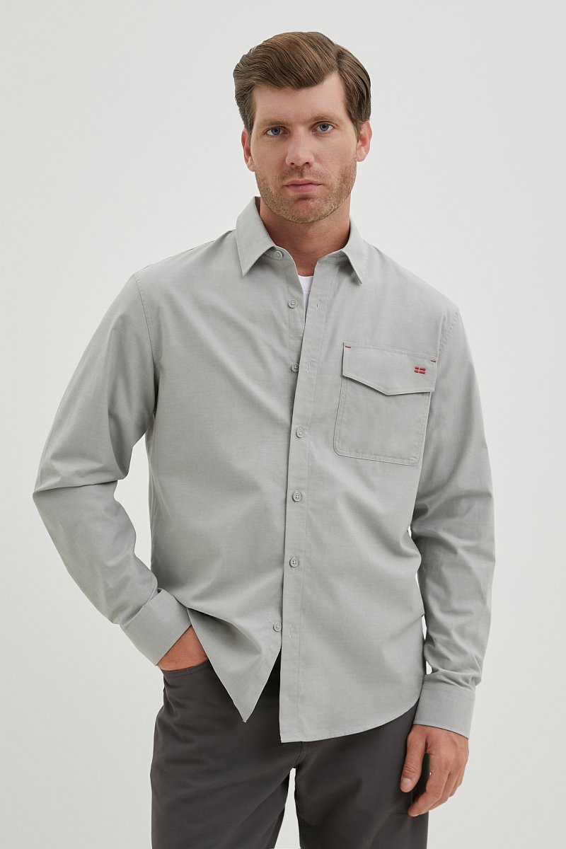Рубашка из хлопка с карманом, Модель FBE21016, Фото №1