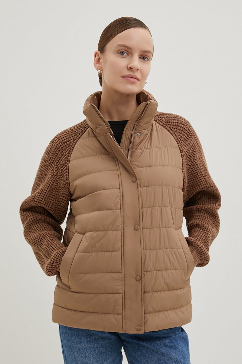 Утепленная куртка с вязаными рукавами, Модель FBE110208, Фото №1
