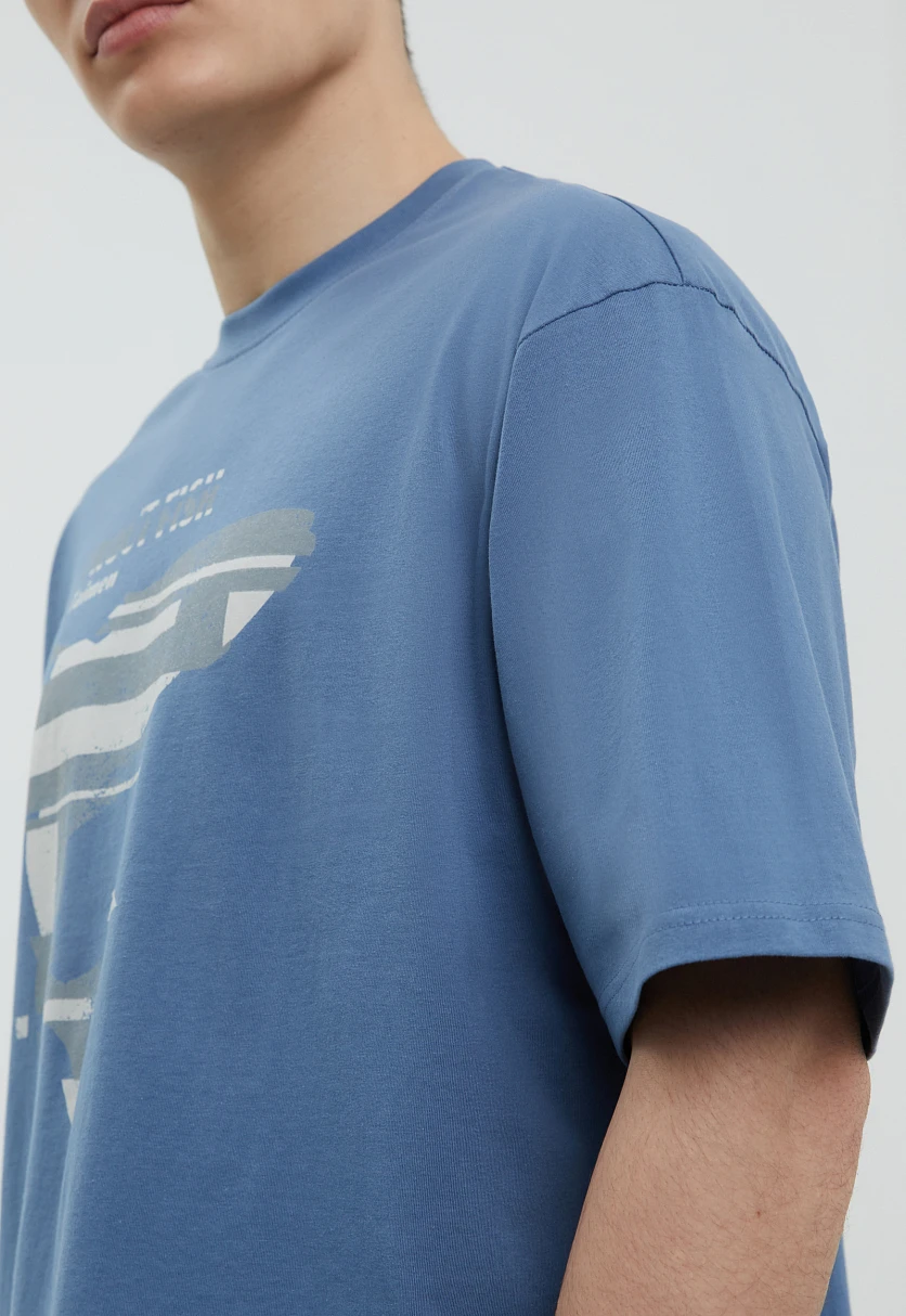 Футболка из хлопка с принтом Темно-голубой FBF21075Купить в интернет-магазине FINN FLARE, предосмотр фото №6 Футболка из хлопка с принтом, Модель FBF21075, Фото №6