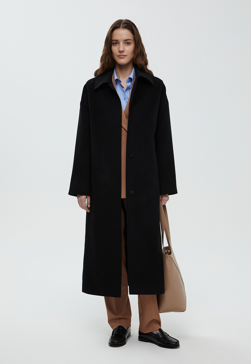 Однобортное пальто из шерсти и шелка