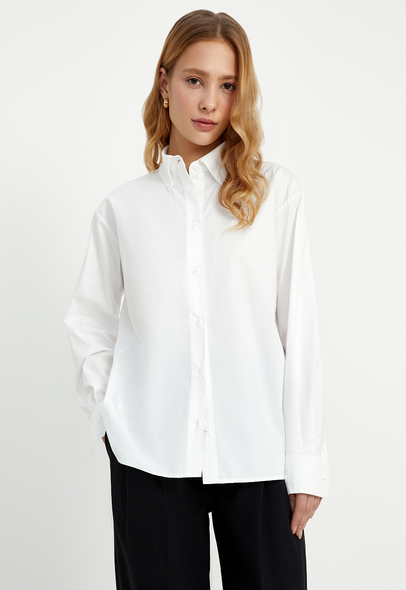 Рубашка свободного силуэта из хлопка Рубашка свободного силуэта из хлопка