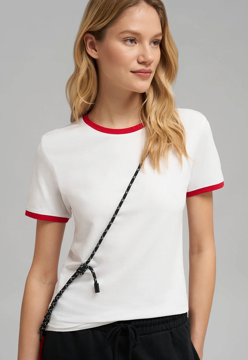 Футболка облегающего кроя из хлопкового джерси, Модель FBF110134, Фото №6