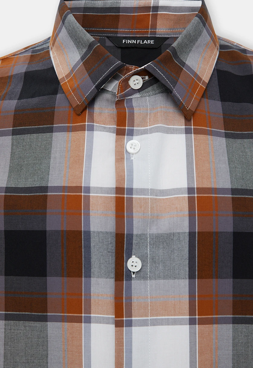 Рубашка из хлопка в клетку Темно-серый FBF21035Купить в интернет-магазине FINN FLARE, предосмотр фото №7 Рубашка из хлопка в клетку, Модель FBF21035, Фото №7