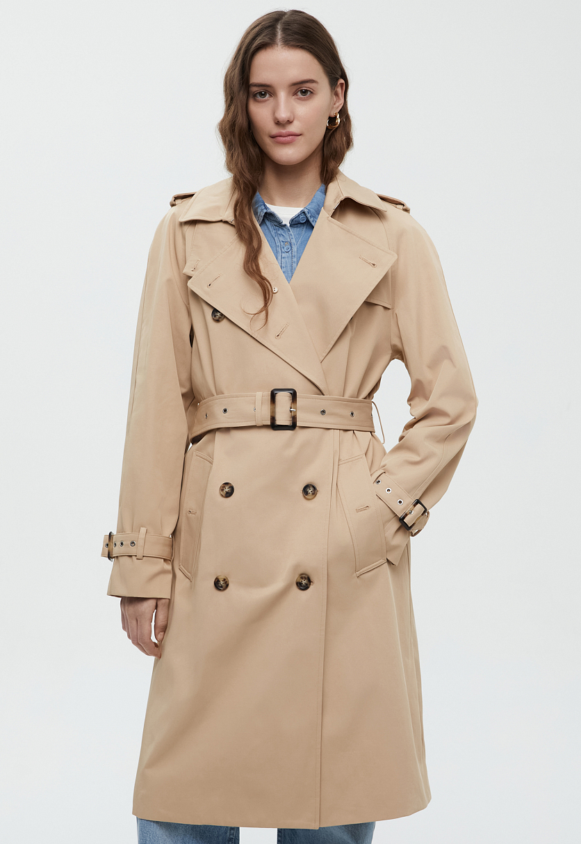 Двубортный тренч с рукавом реглан