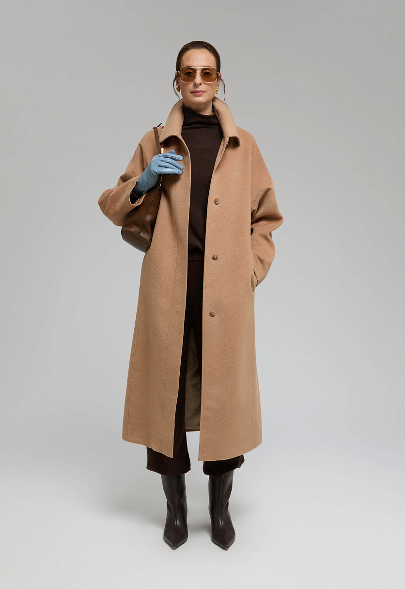 Однобортное пальто из шерсти и шелка