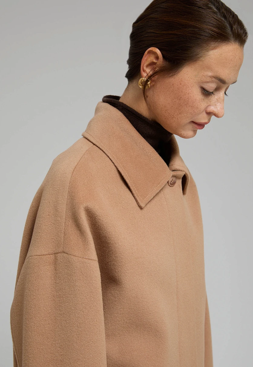 Однобортное пальто из шерсти и шелка, Модель FBF11033, Фото №5