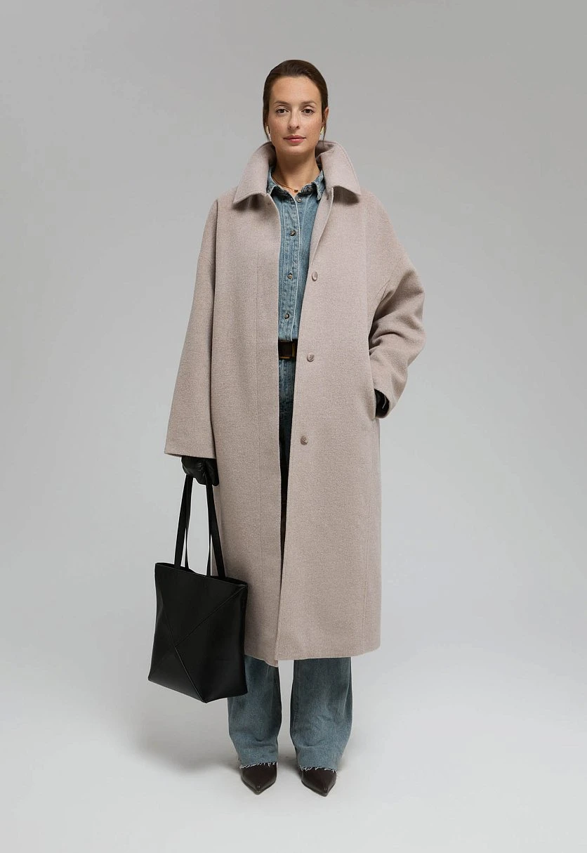 Однобортное пальто из шерсти и шелка, Модель FBF11033, Фото №1