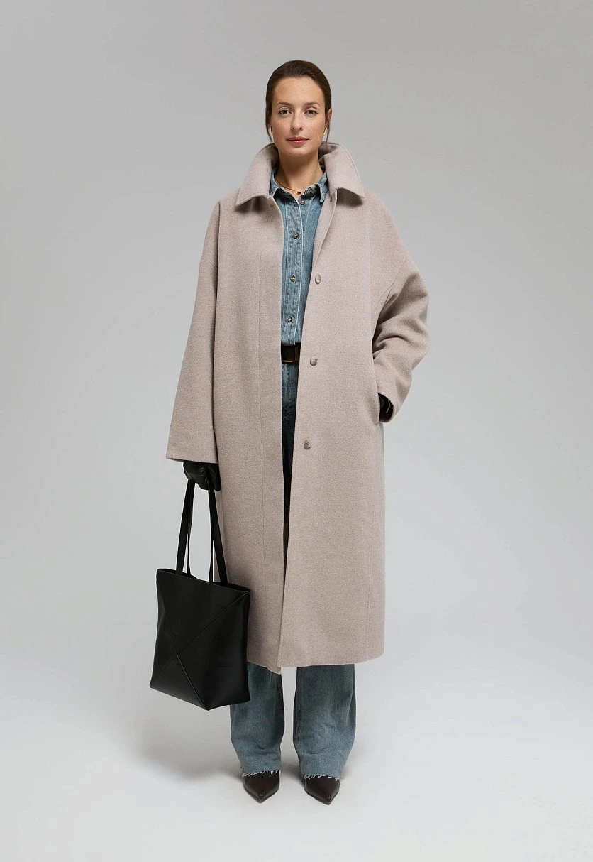 Однобортное пальто из шерсти и шелка, Модель FBF11033, Фото №1