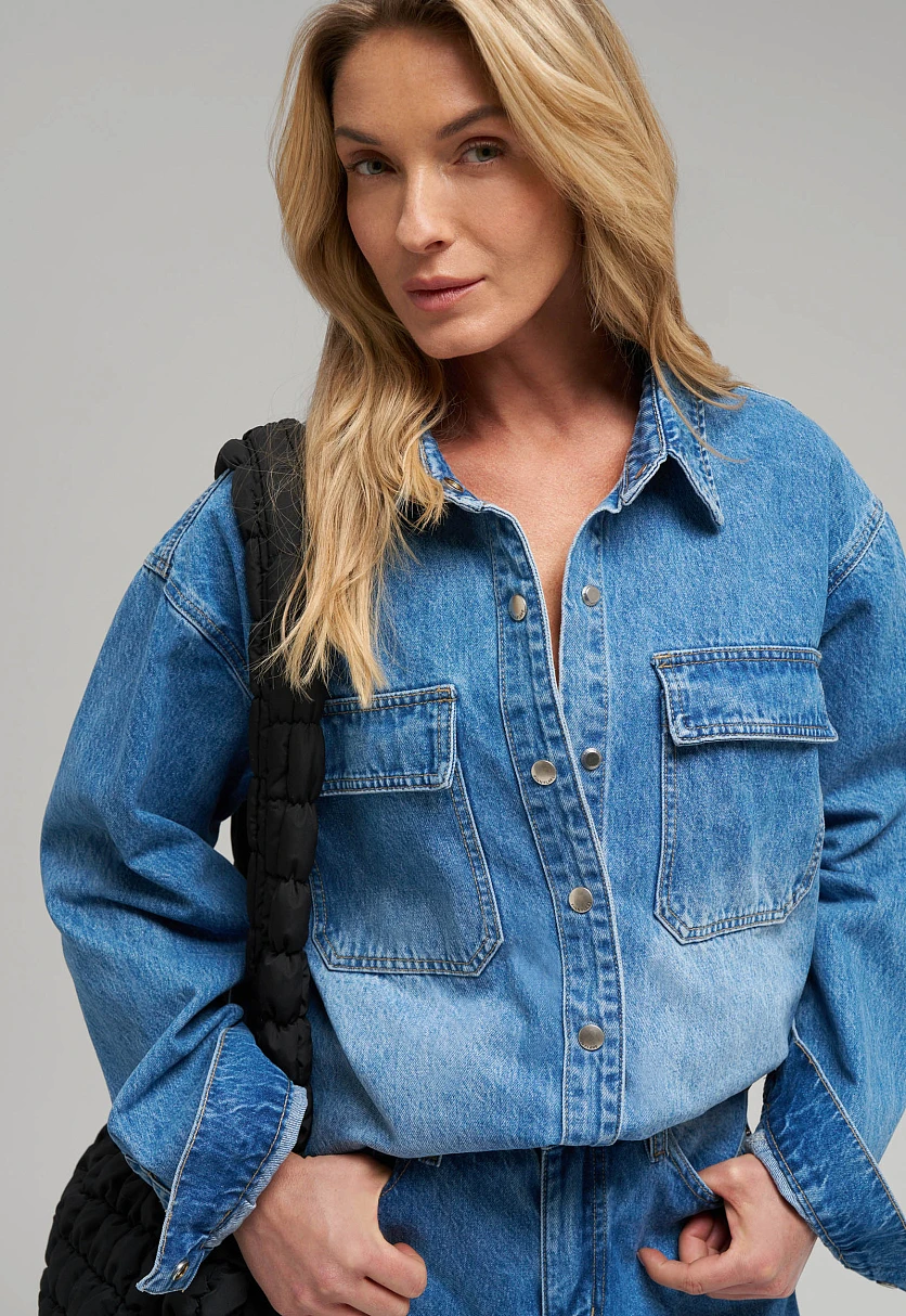 Джинсовая рубашка объемного кроя, Модель FBG15014, Фото №5