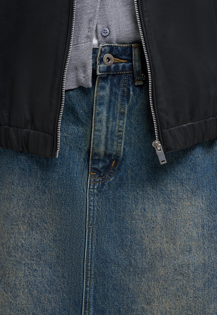 Джинсовая юбка макси А-силуэта, Модель FBG15017, Фото №6