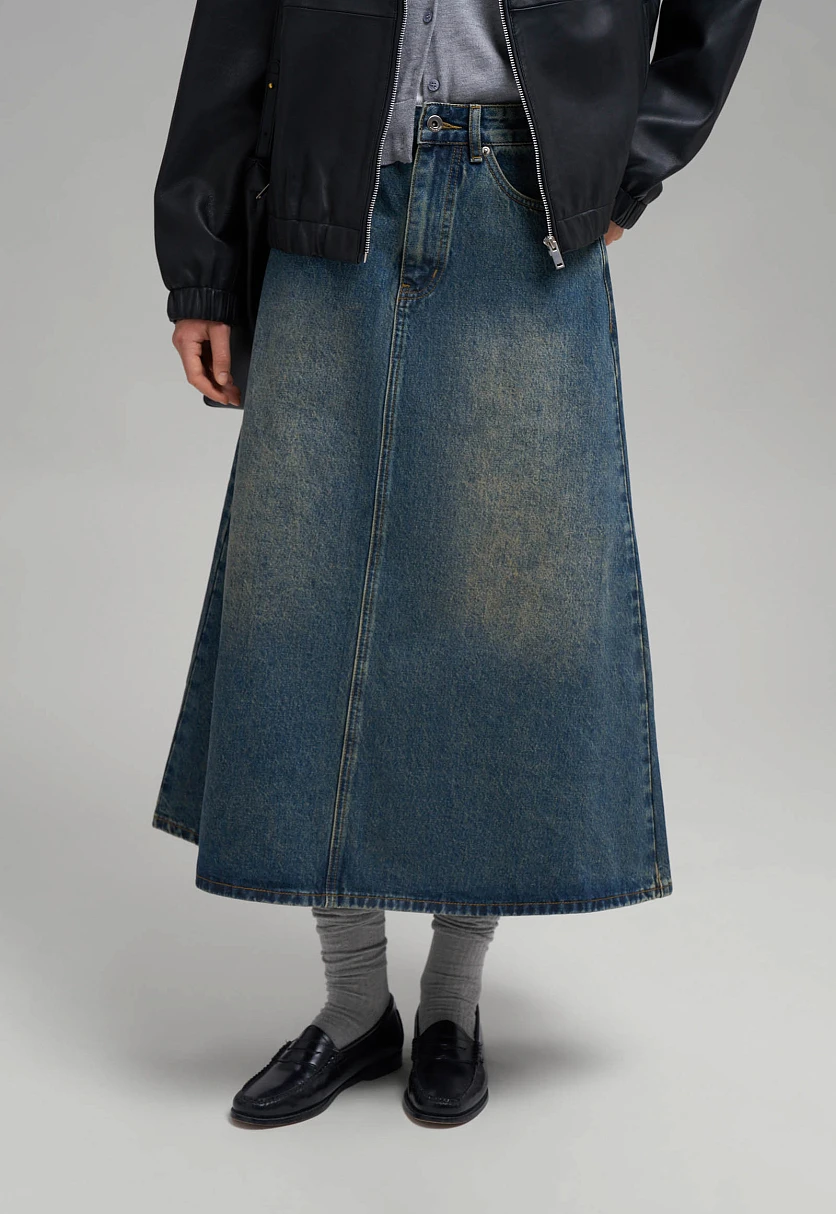 Джинсовая юбка макси А-силуэта, Модель FBG15017, Фото №5
