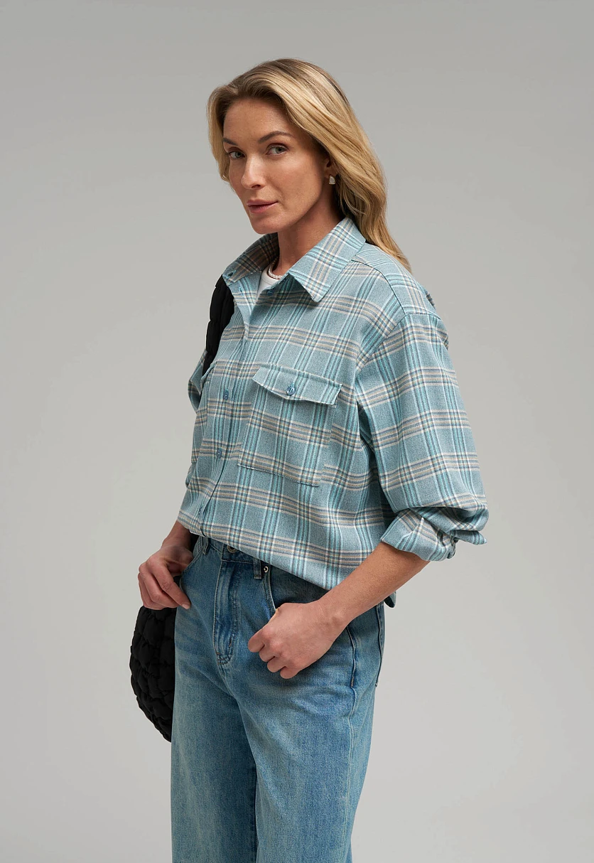Рубашка прямого кроя в клетку, Модель FBG110142, Фото №6