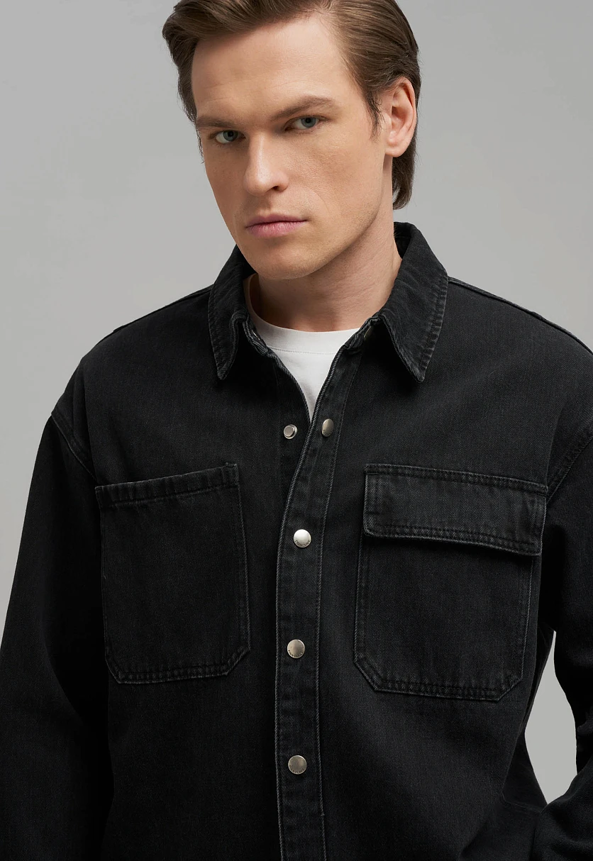Джинсовая рубашка объемного кроя, Модель FBG25007, Фото №5