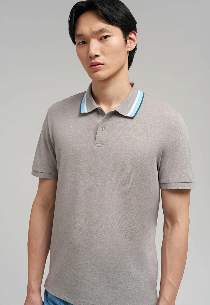 Поло облегающего кроя из хлопка пике меланж, Модель FBG21040M, Фото №6