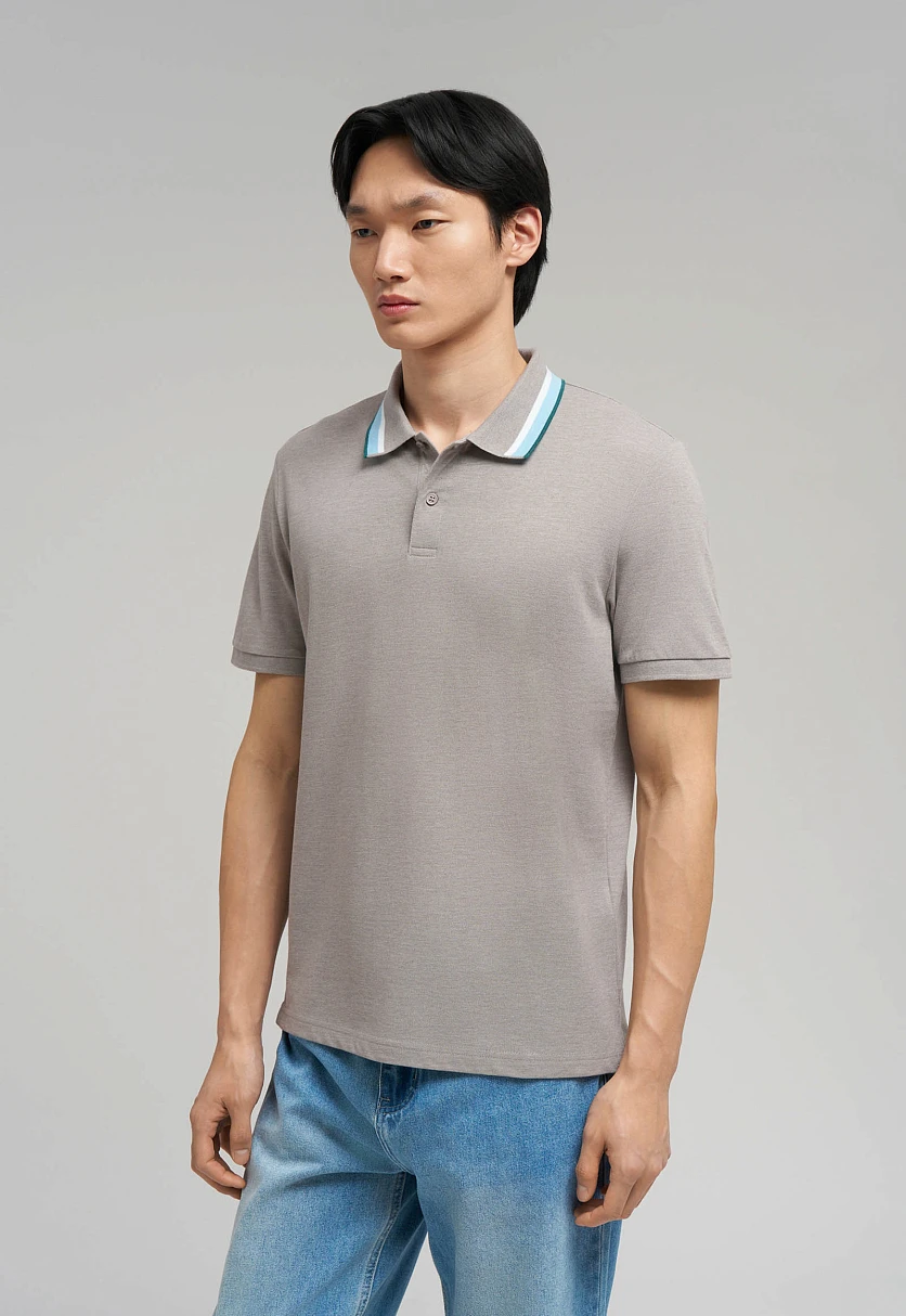 Поло облегающего кроя из хлопка пике меланж, Модель FBG21040M, Фото №5