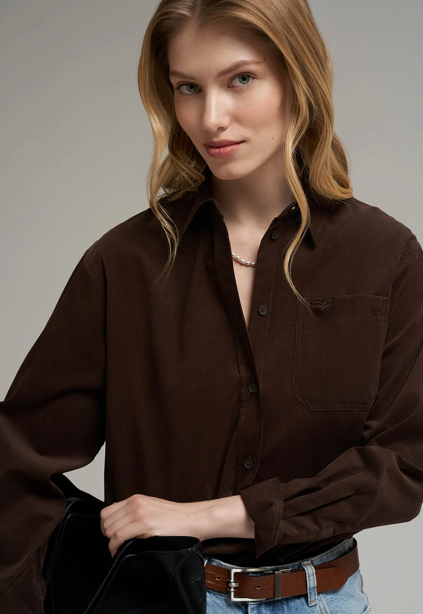 Свободная рубашка из вельвета, Модель FBG11061, Фото №6