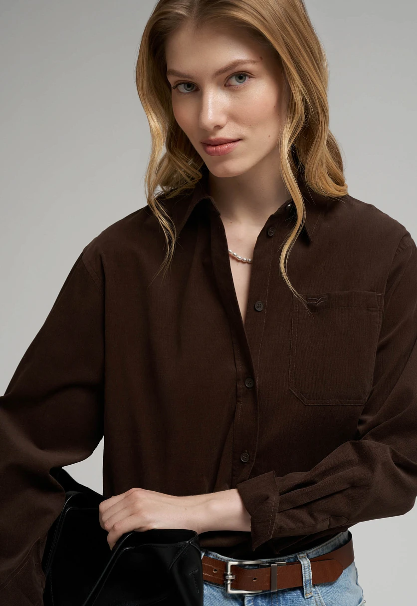 Свободная рубашка из вельвета, Модель FBG11061, Фото №6