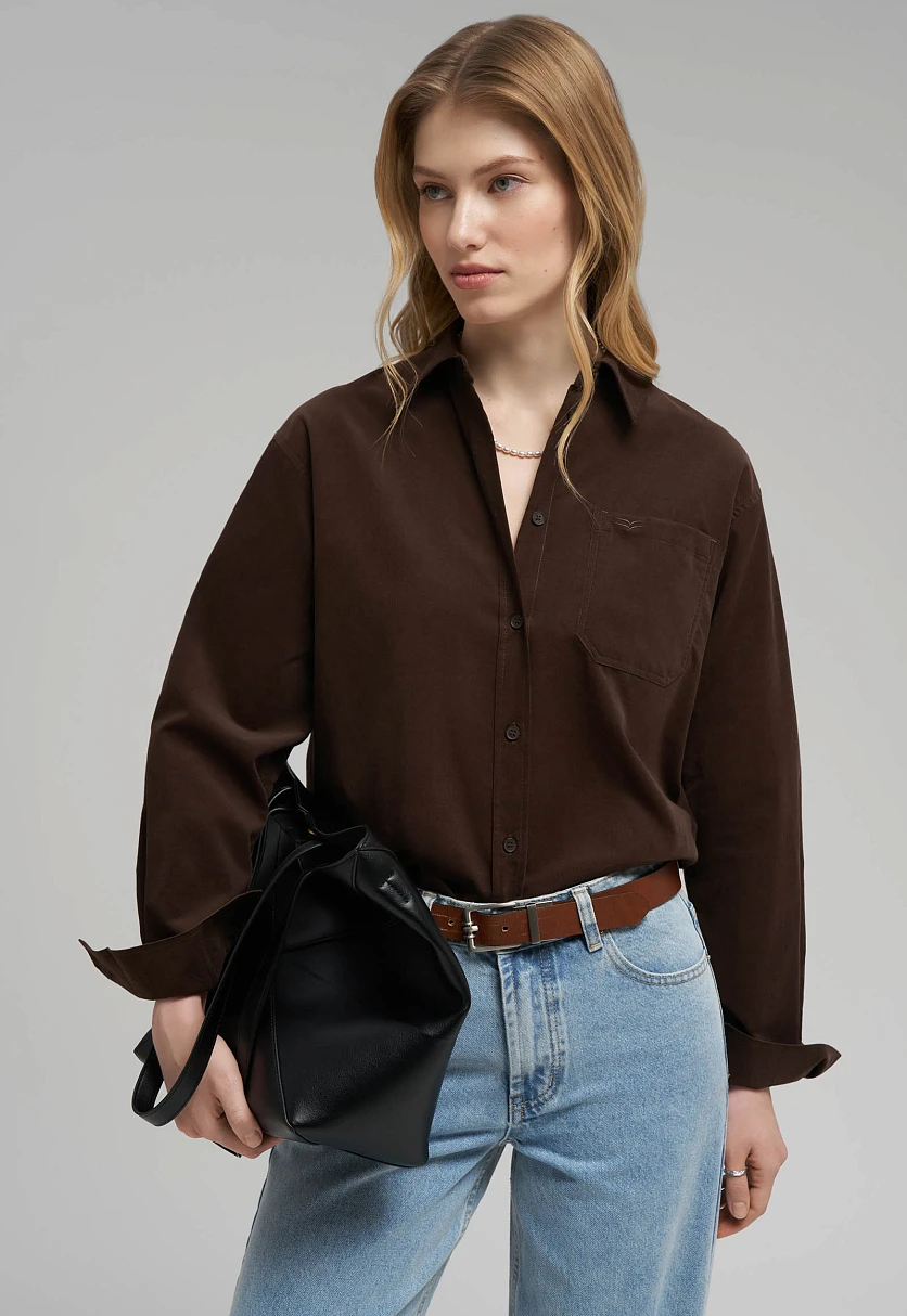 Свободная рубашка из вельвета, Модель FBG11061, Фото №5