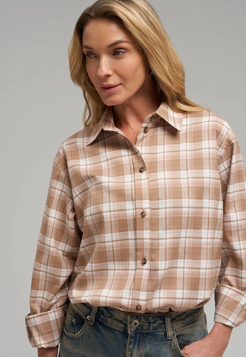 Рубашка свободного кроя в клетку, Модель FBG11062, Фото №6