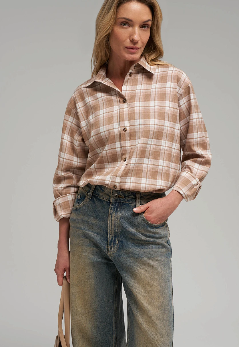 Рубашка свободного кроя в клетку, Модель FBG11062, Фото №5