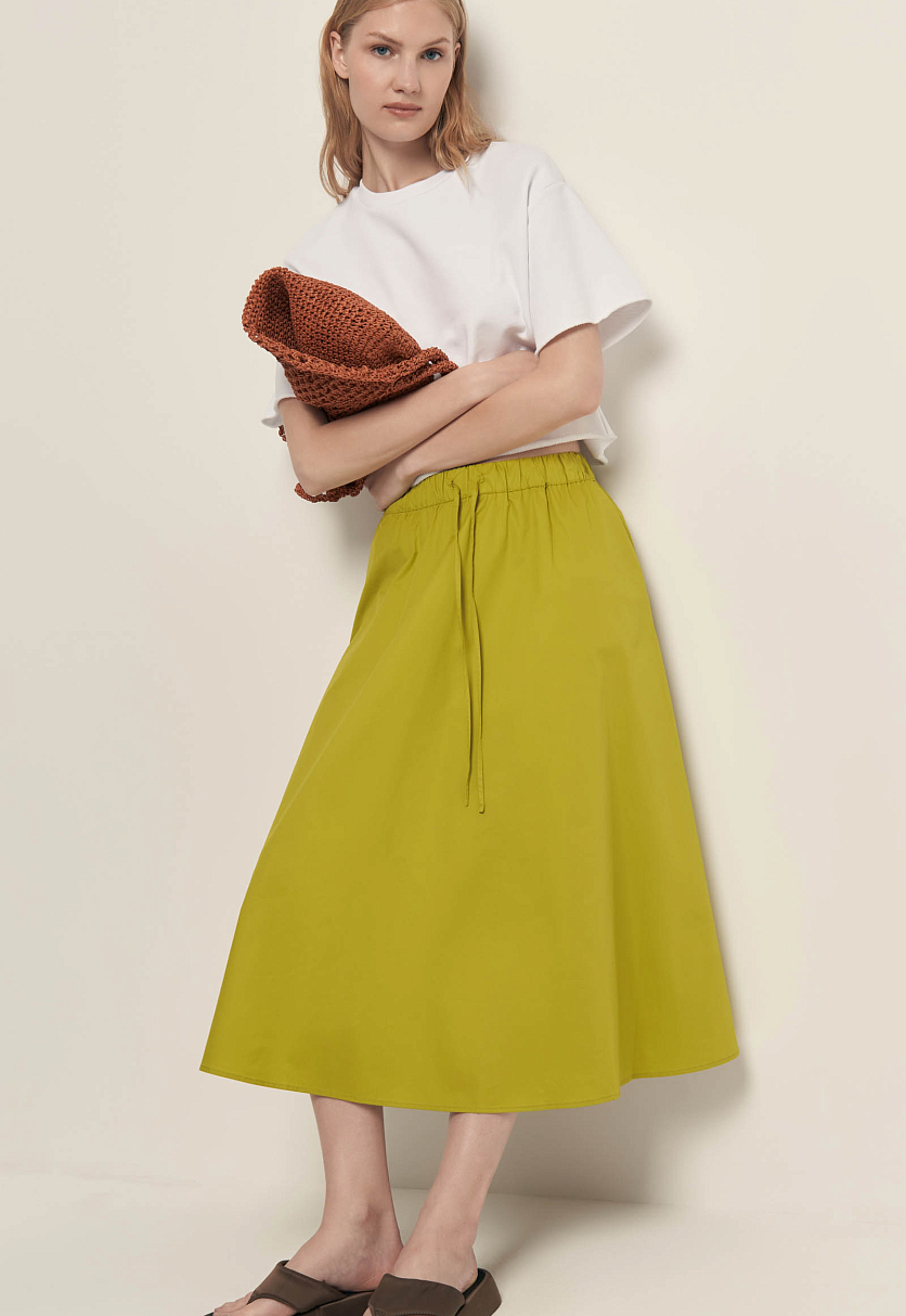 Юбка миди из хлопка с эластичным поясом