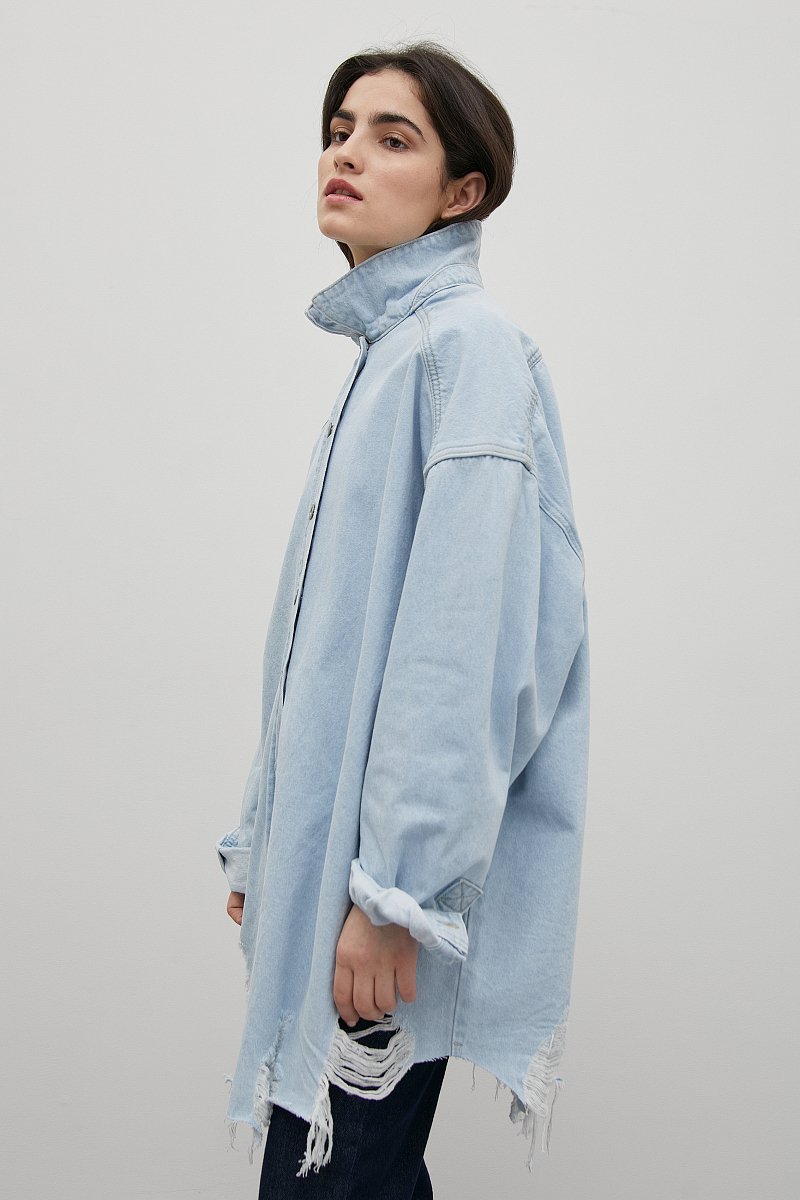 Джинсовая куртка с необработанным краем, Модель FSD15016, Фото №4