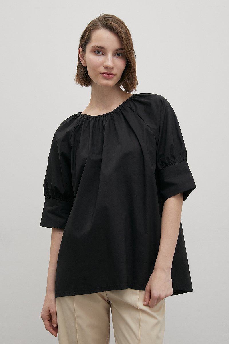 Блузка с объемными рукавами из хлопка, Модель FSD110147, Фото №1