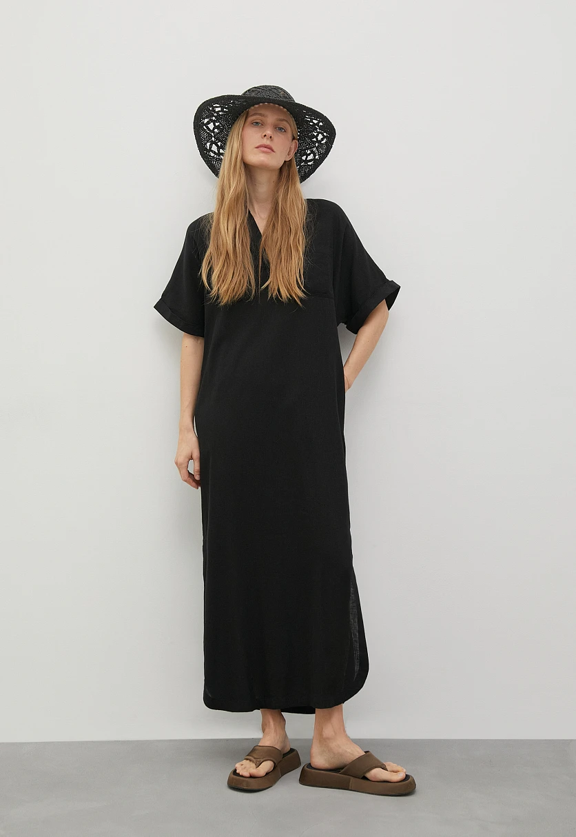 Платье из льна с коротким рукавом и поясом, Модель FSD110122, Фото №1