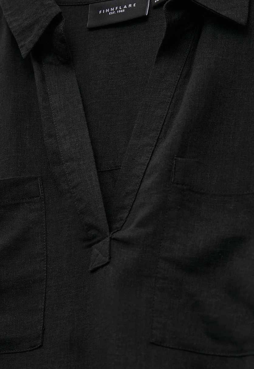 Платье из льна с коротким рукавом и поясом, Модель FSD110122, Фото №5