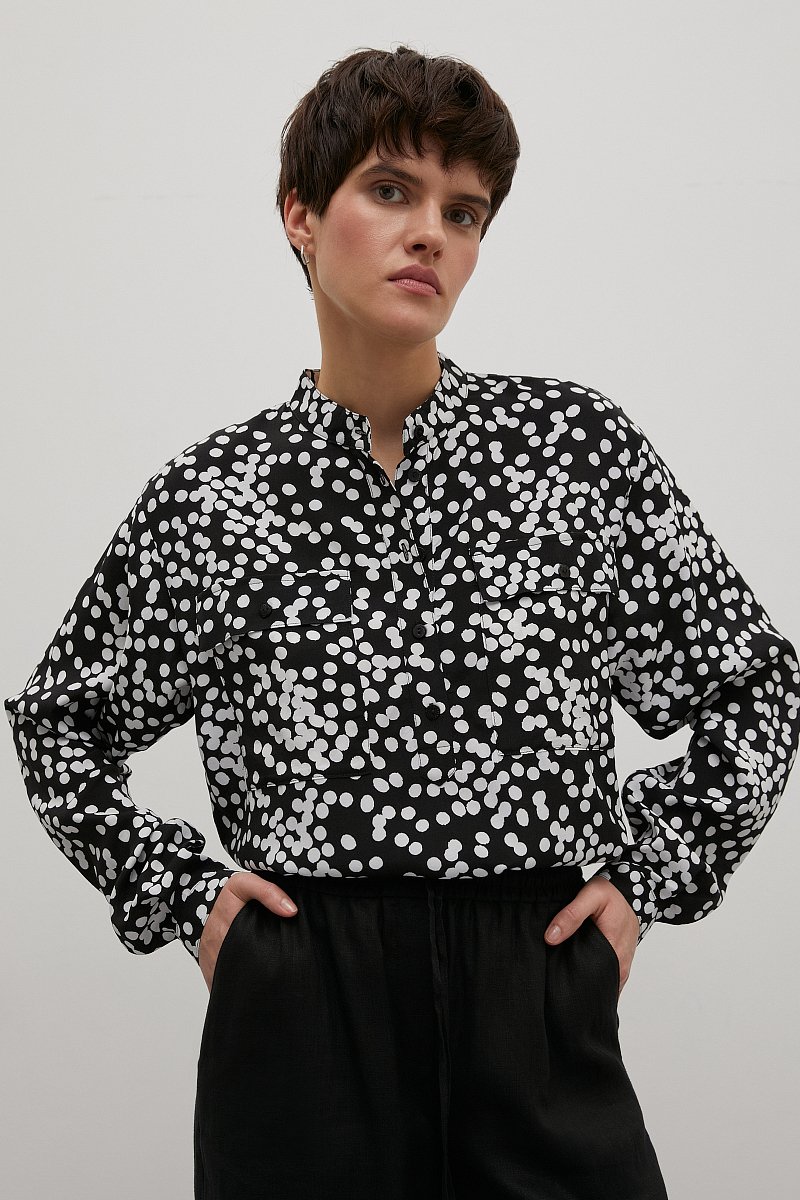 женская рубашка с воротником-стойкой, Модель FSD110168, Фото №1